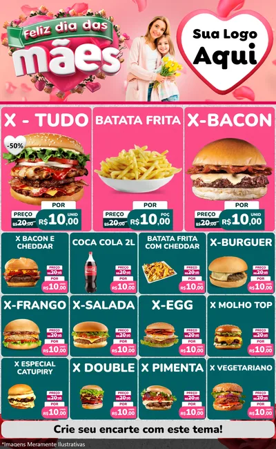 Modelo de Encarte para Encarte Grande com o tema Feliz Dia das Mães para Hamburgueria