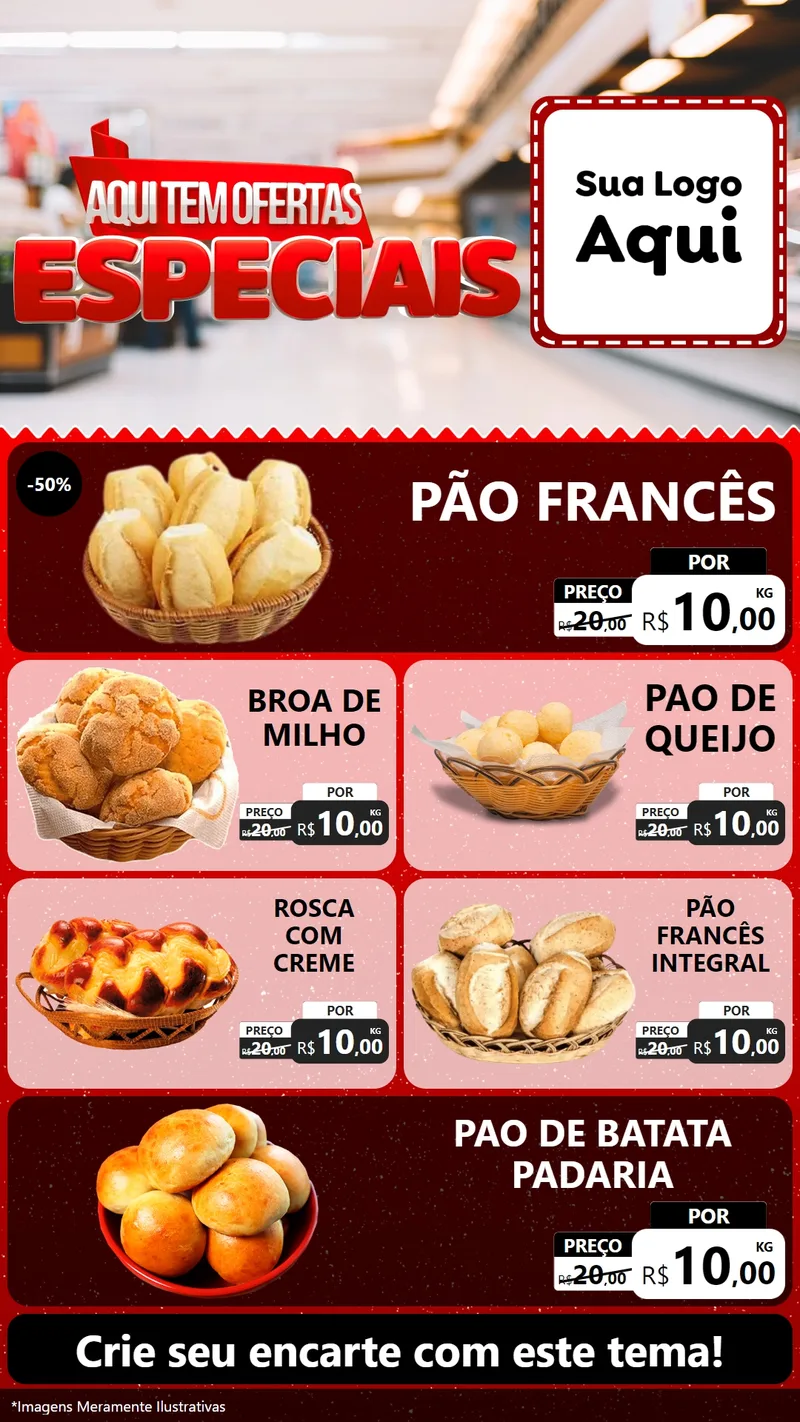Modelo de TV para TV Vertical com o tema Aqui Tem Ofertas Especiais para Padaria