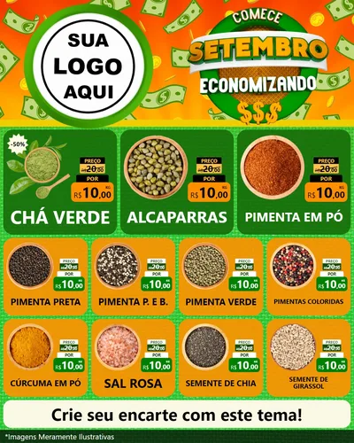 Modelo de Rede Social para Feed Instagram com o tema Comece Setembro Economizando para Produtos Naturais