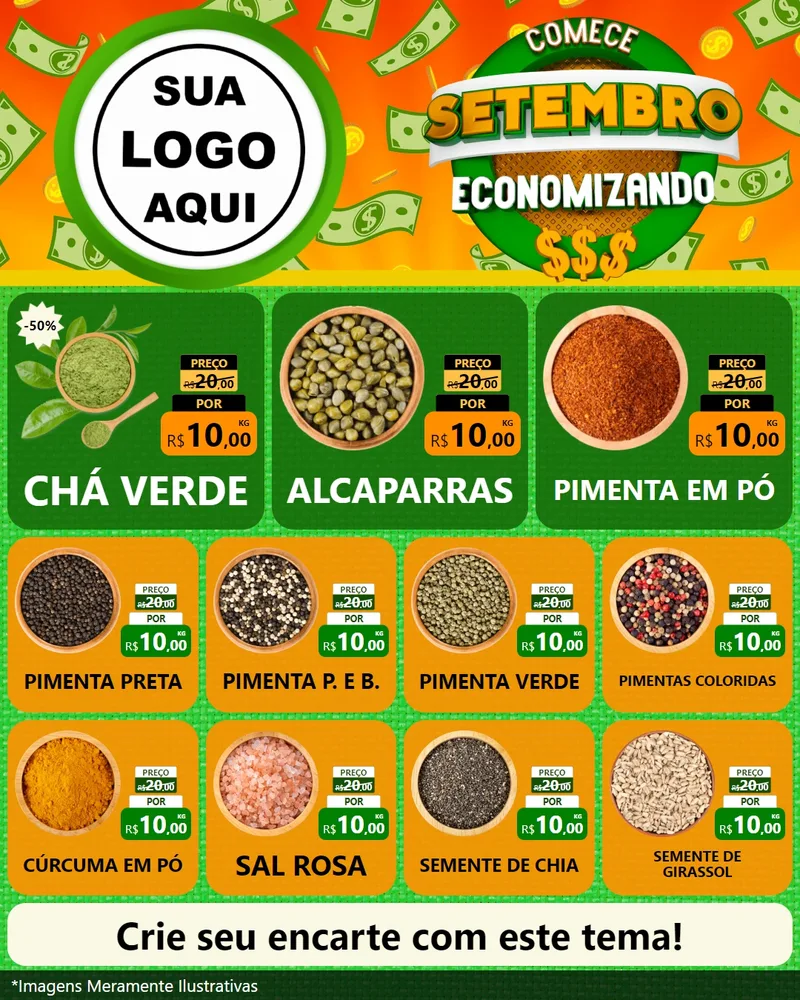 Modelo de Rede Social para Feed Instagram com o tema Comece Setembro Economizando para Produtos Naturais