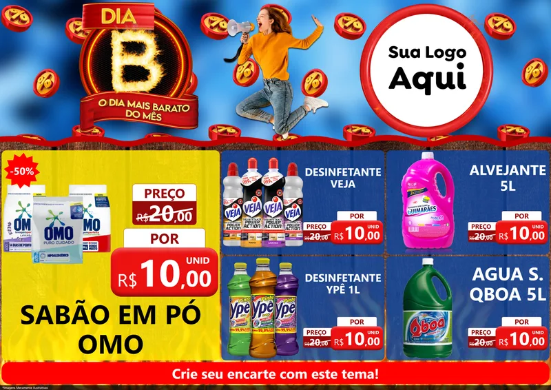 Modelo de Encarte para Encarte A4 Horizontal com o tema Dia B - O Dia Mais Barato Do Mês para Produtos de Limpeza