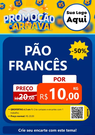 Modelo de Cartaz para Cartaz A4 Vertical com o tema Promoção de Carnaval para Padaria