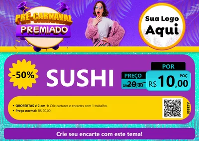 Modelo de Cartaz para Cartaz A4 Horizontal com o tema Pré-Carnaval Premiado para Comida japonesa