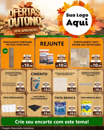 Modelo de Rede Social para Feed Instagram com o tema Ofertas de Outono - Vem, Aproveite! para Pisos e revestimentos