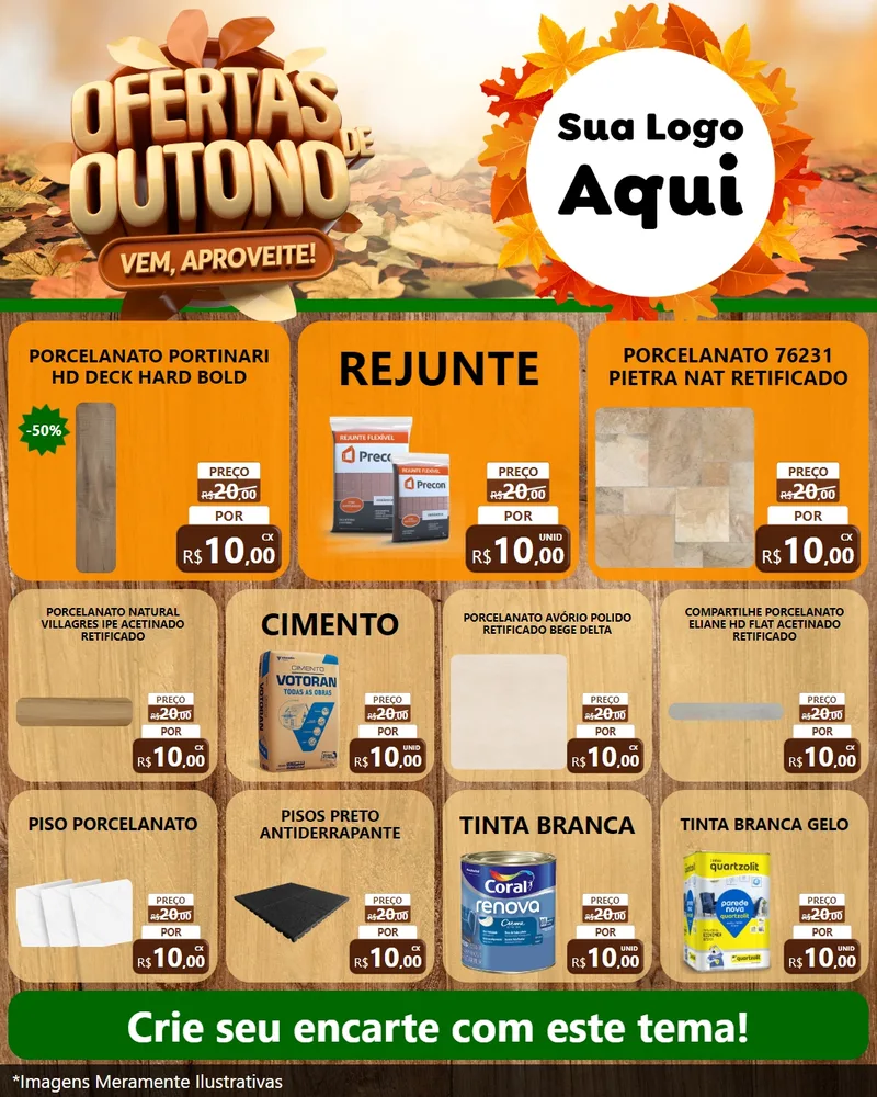 Modelo de Rede Social para Feed Instagram com o tema Ofertas de Outono - Vem, Aproveite! para Pisos e revestimentos