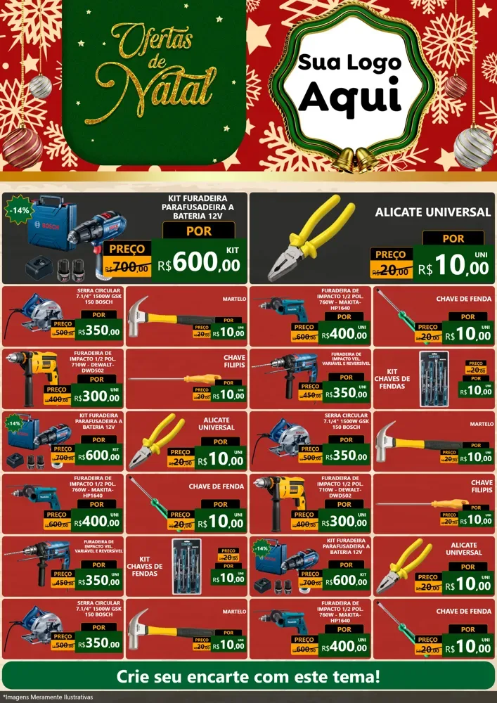 Modelo de Encarte para Encarte A4 Vertical com o tema Natal de Ofertas para Maquinas e Ferramentas