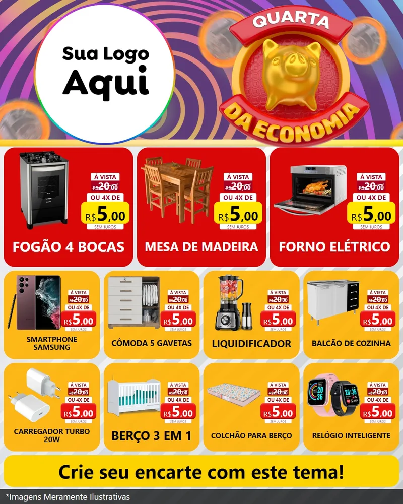 Modelo de Rede Social para Feed Instagram com o tema Quarta da Economia para Móveis e Eletro