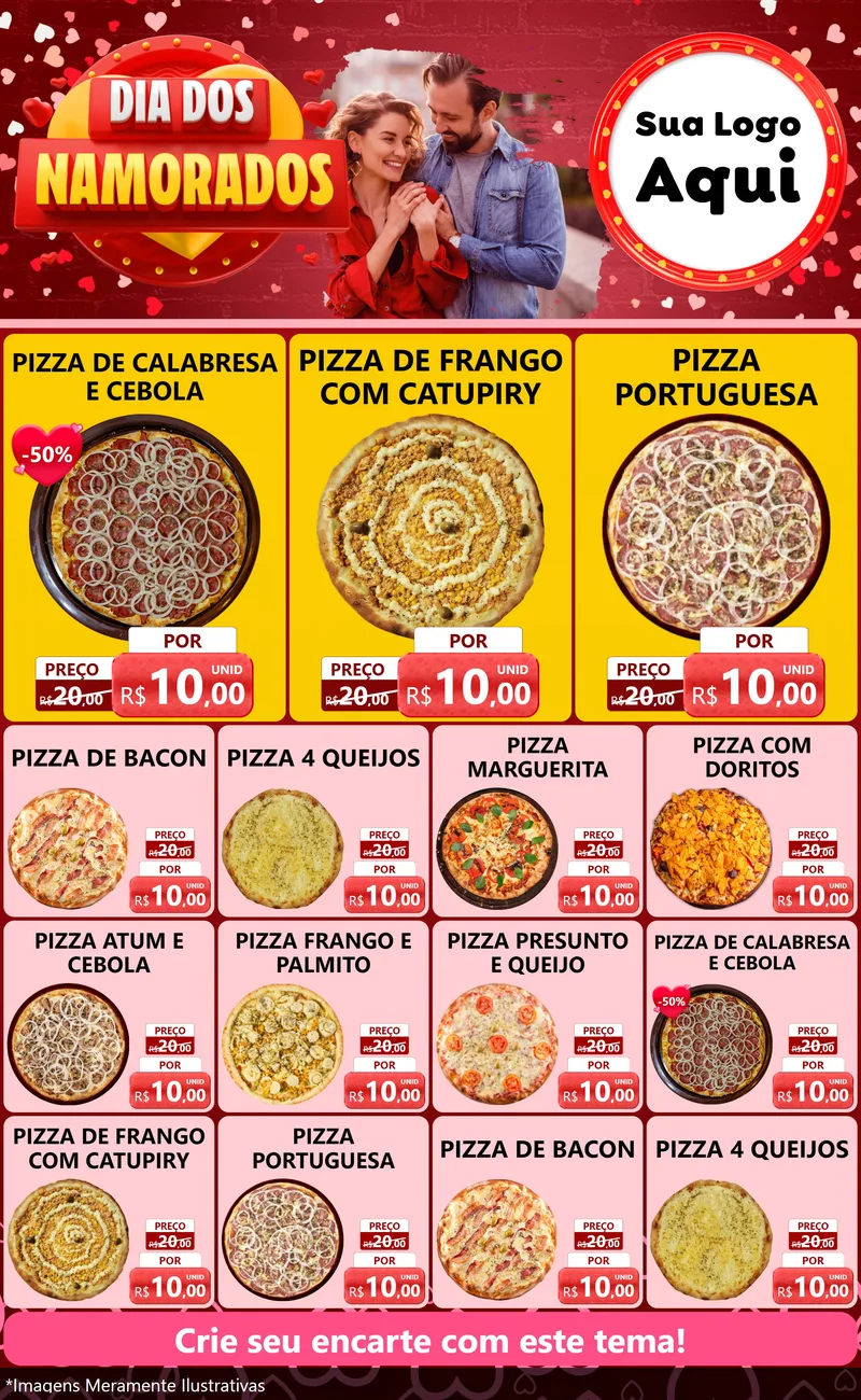 Modelo de Encarte para Encarte Grande com o tema Dia Dos Namorados para Pizzaria
