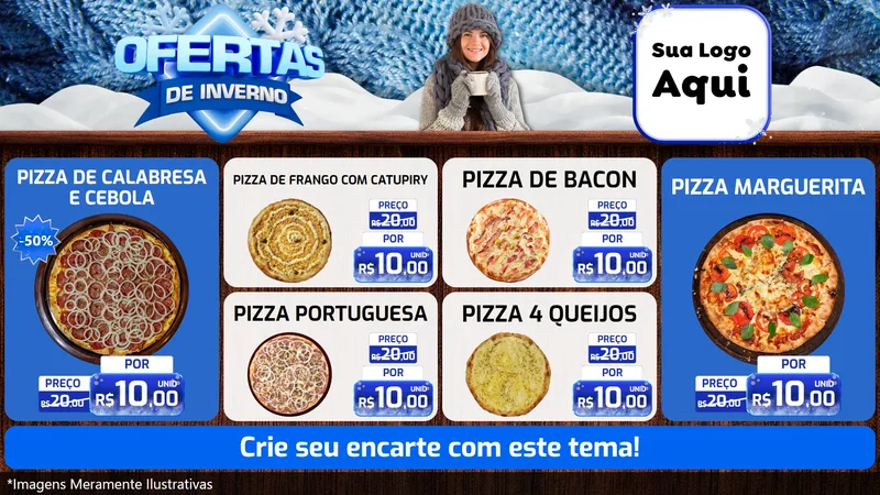 Modelo de TV para TV Horizontal com o tema Ofertas de Inverno para Pizzaria
