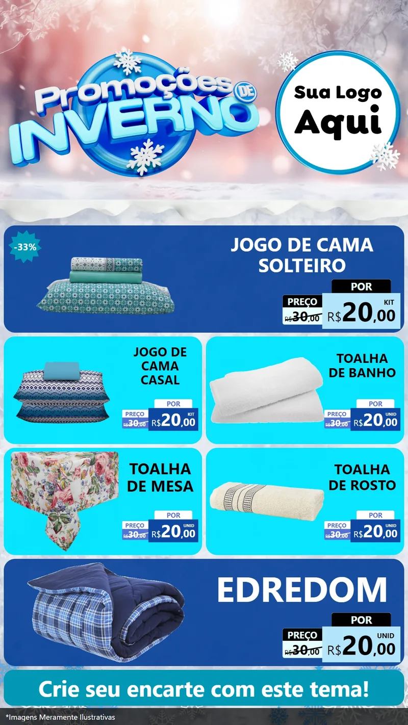 Modelo de TV para TV Vertical com o tema Promoções de Inverno para Cama, Mesa e Banho
