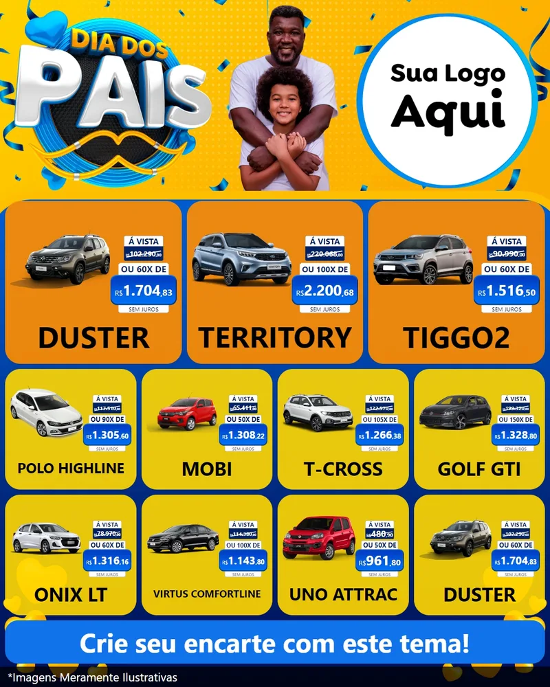 Modelo de Rede Social para Feed Instagram com o tema Dia dos Pais para Concessionaria de Carros