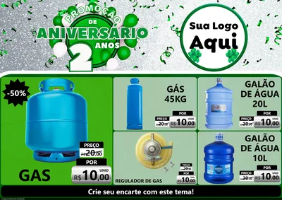 Modelo de Encarte para Encarte A4 Horizontal com o tema Promoção de Aniversário - 2 Anos para Água e gás