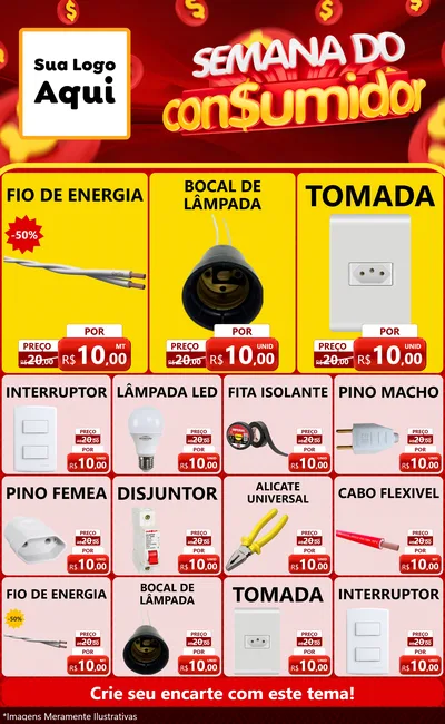Modelo de Encarte para Encarte Grande com o tema Semana do Consumidor para Materiais Elétricos