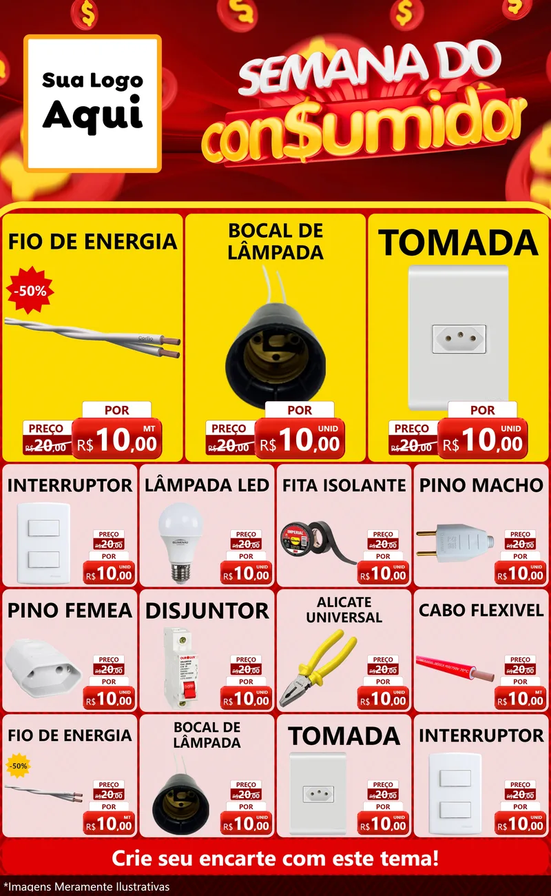 Modelo de Encarte para Encarte Grande com o tema Semana do Consumidor para Materiais Elétricos