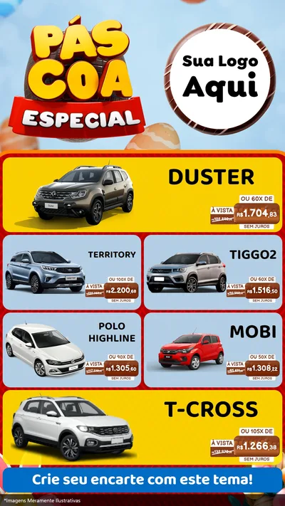 Modelo de TV para TV Vertical com o tema Páscoa Especial para Concessionaria de Carros