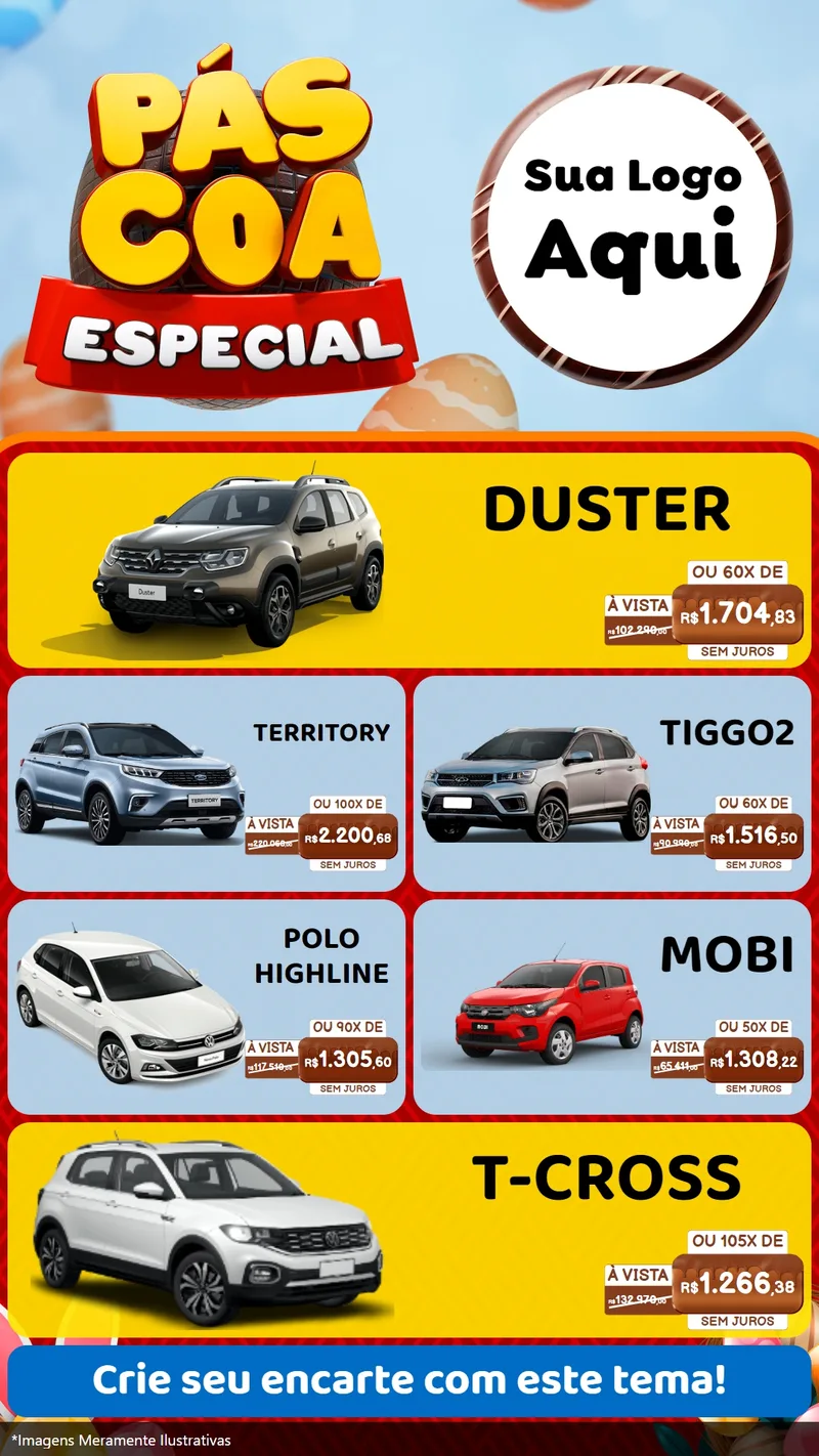 Modelo de TV para TV Vertical com o tema Páscoa Especial para Concessionaria de Carros