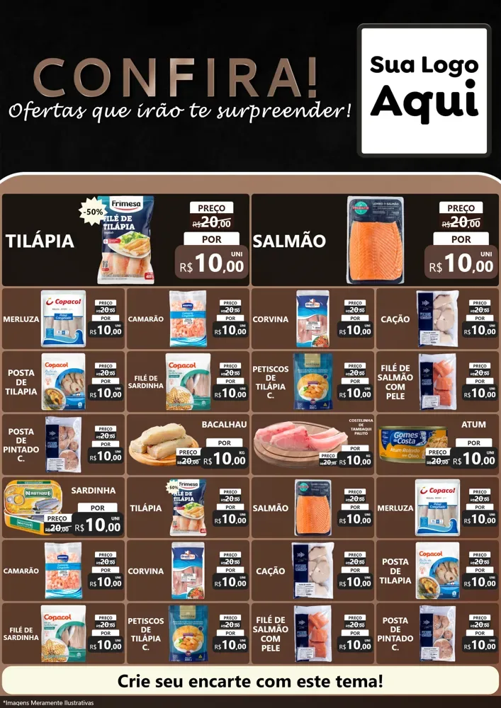 Modelo de Encarte para Encarte A4 Vertical com o tema Confira! Ofertas que irão te surpreender! para Peixaria