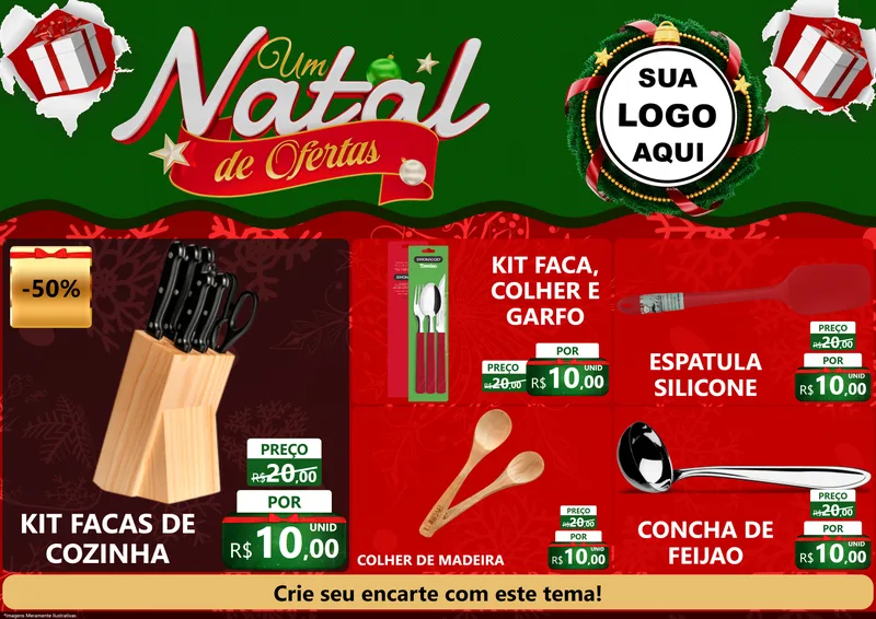 Modelo de Encarte para Encarte A4 Horizontal com o tema Um Natal de Ofertas para Utilidades Domésticas