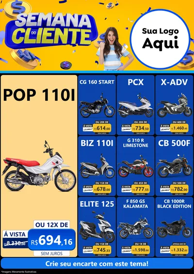 Modelo de Encarte para Encarte A4 Vertical com o tema Semana do Cliente para Concessionaria de Motos