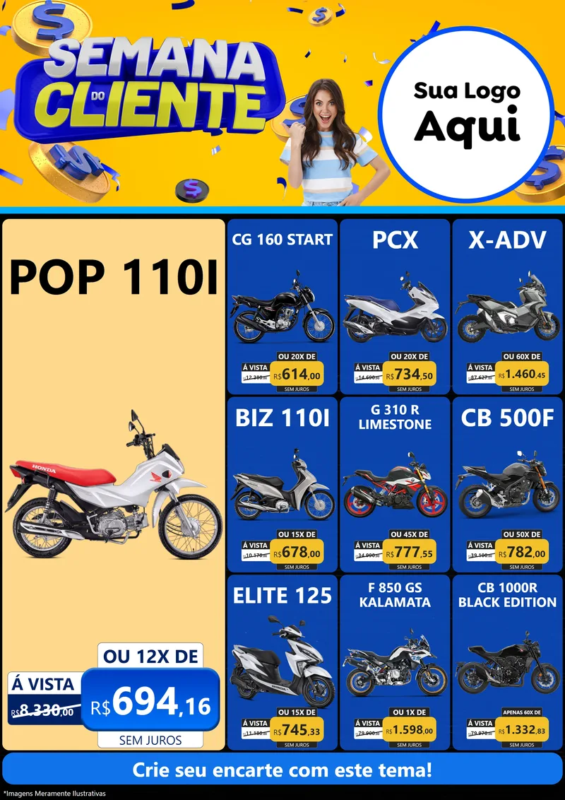 Modelo de Encarte para Encarte A4 Vertical com o tema Semana do Cliente para Concessionaria de Motos