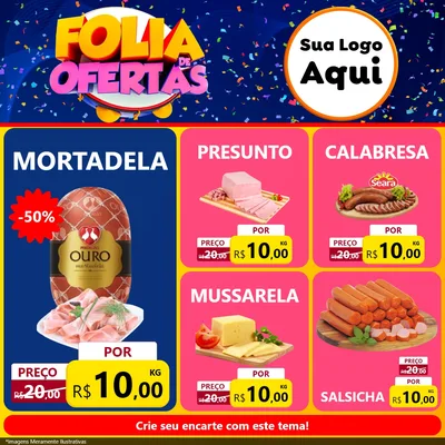 Modelo de Rede Social para Feed Facebook com o tema Folia de Ofertas para Frios e Laticínios