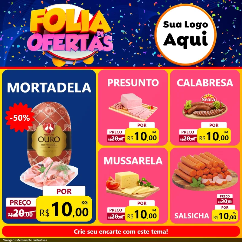 Modelo de Rede Social para Feed Facebook com o tema Folia de Ofertas para Frios e Laticínios