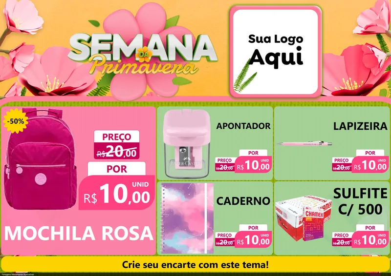 Modelo de Encarte para Encarte A4 Horizontal com o tema Semana da Primavera para Papelaria