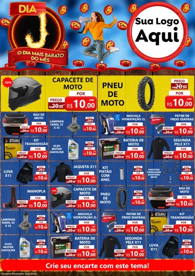 Modelo de Encarte para Encarte A4 Vertical com o tema Dia J - O Dia Mais Barato Do Mês para Moto peças