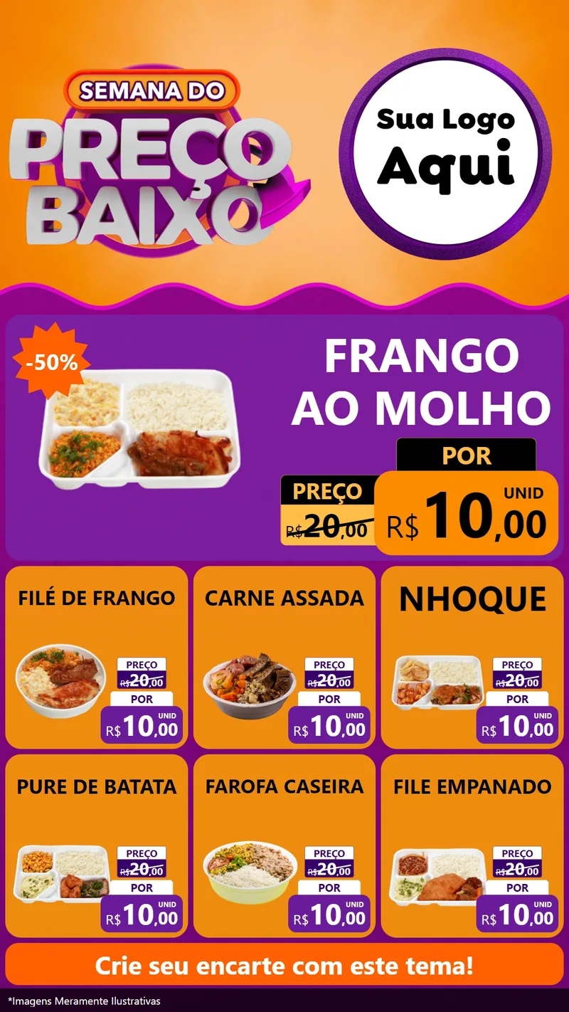 Modelo de Rede Social para Stories com o tema Semana do Preço Baixo para Restaurante