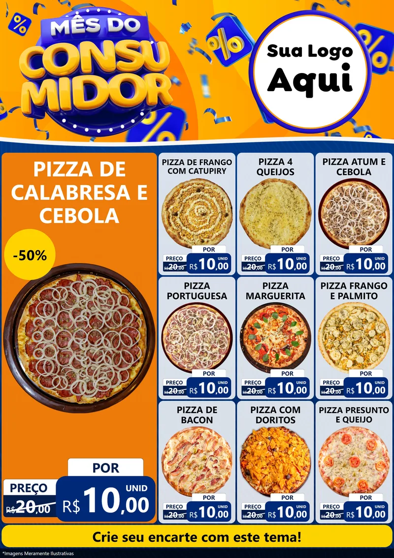 Modelo de Encarte para Encarte A4 Vertical com o tema Mês do Consumidor para Pizzaria
