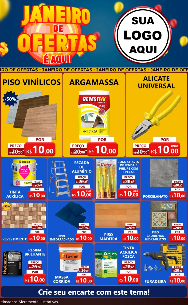 Modelo de Encarte para Encarte Grande com o tema Janeiro de Ofertas É Aqui! para Material para Construção