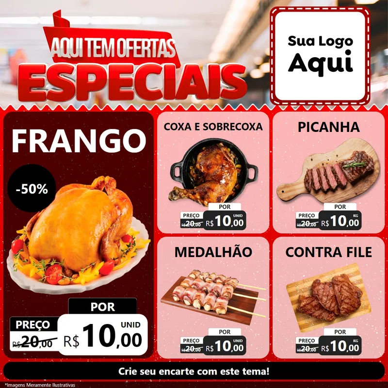 Modelo de Rede Social para Feed Facebook com o tema Aqui Tem Ofertas Especiais para Assados