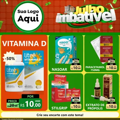 Modelo de Rede Social para Feed Facebook com o tema Julho Imbatível para Farmácia