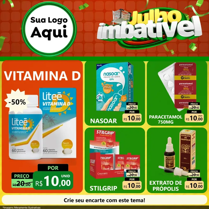 Modelo de Rede Social para Feed Facebook com o tema Julho Imbatível para Farmácia