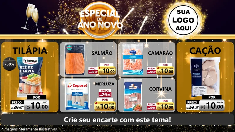 Modelo de TV para TV Horizontal com o tema Especial de Ano Novo para Peixaria