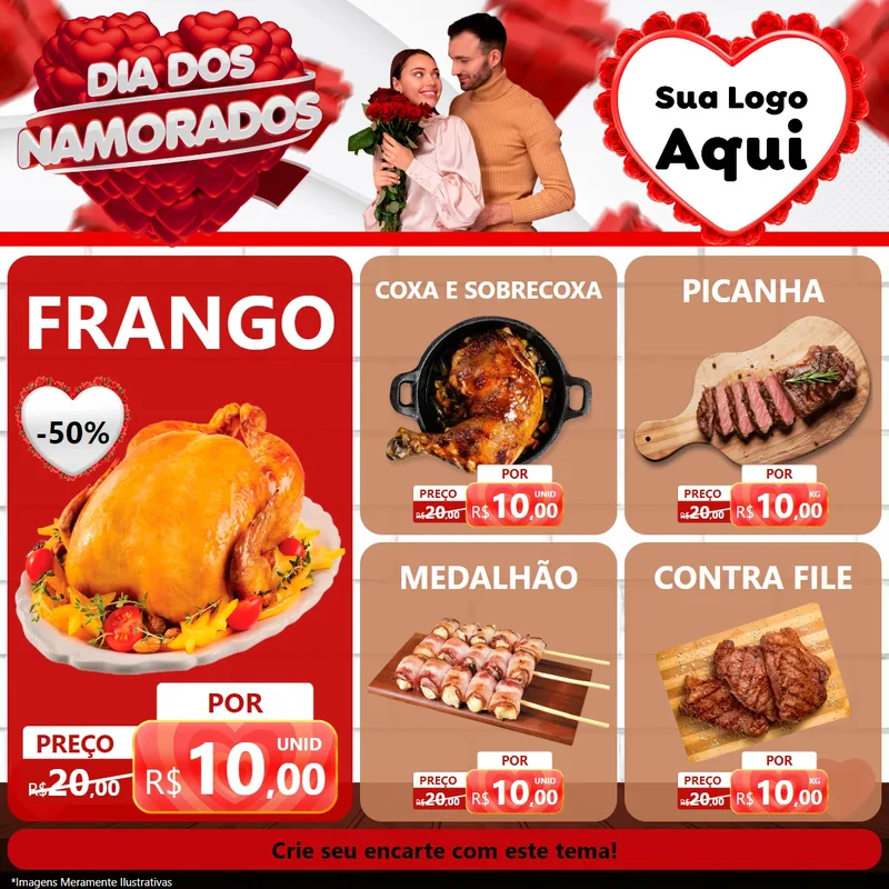 Modelo de Rede Social para Feed Facebook com o tema Dia dos Namorados para Assados