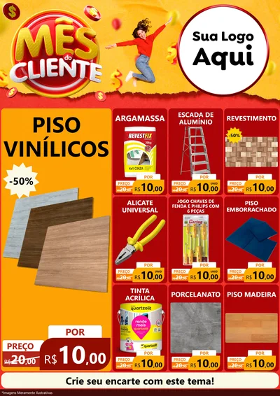 Modelo de Encarte para Encarte A4 Vertical com o tema Mês do Cliente para Material para Construção