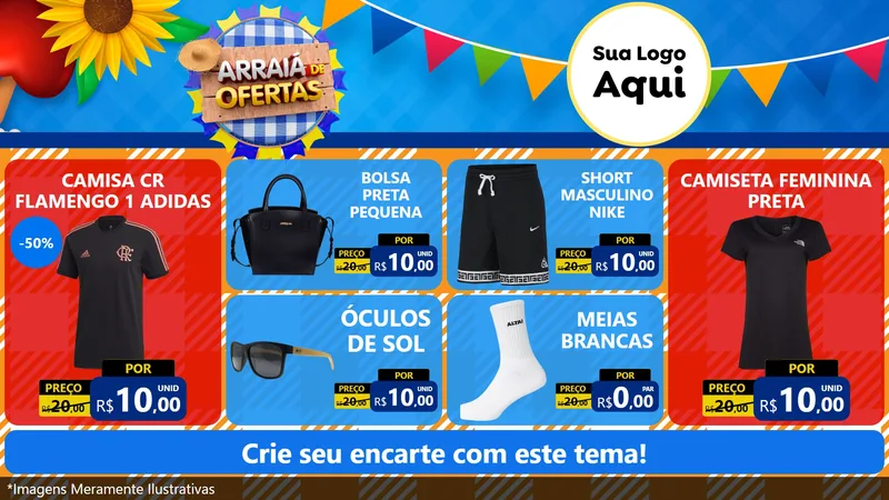 Modelo de TV para TV Horizontal com o tema Arraiá de Ofertas para Roupas e acessórios