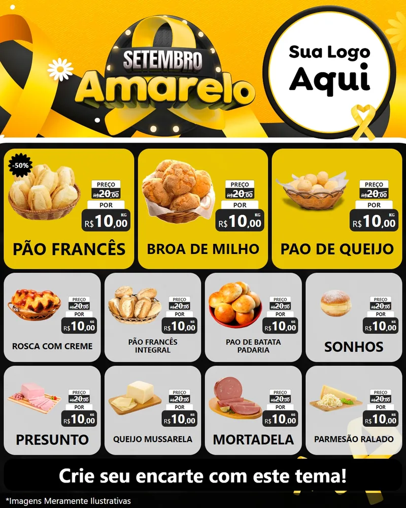 Modelo de Rede Social para Feed Instagram com o tema Setembro Amarelo para Padaria