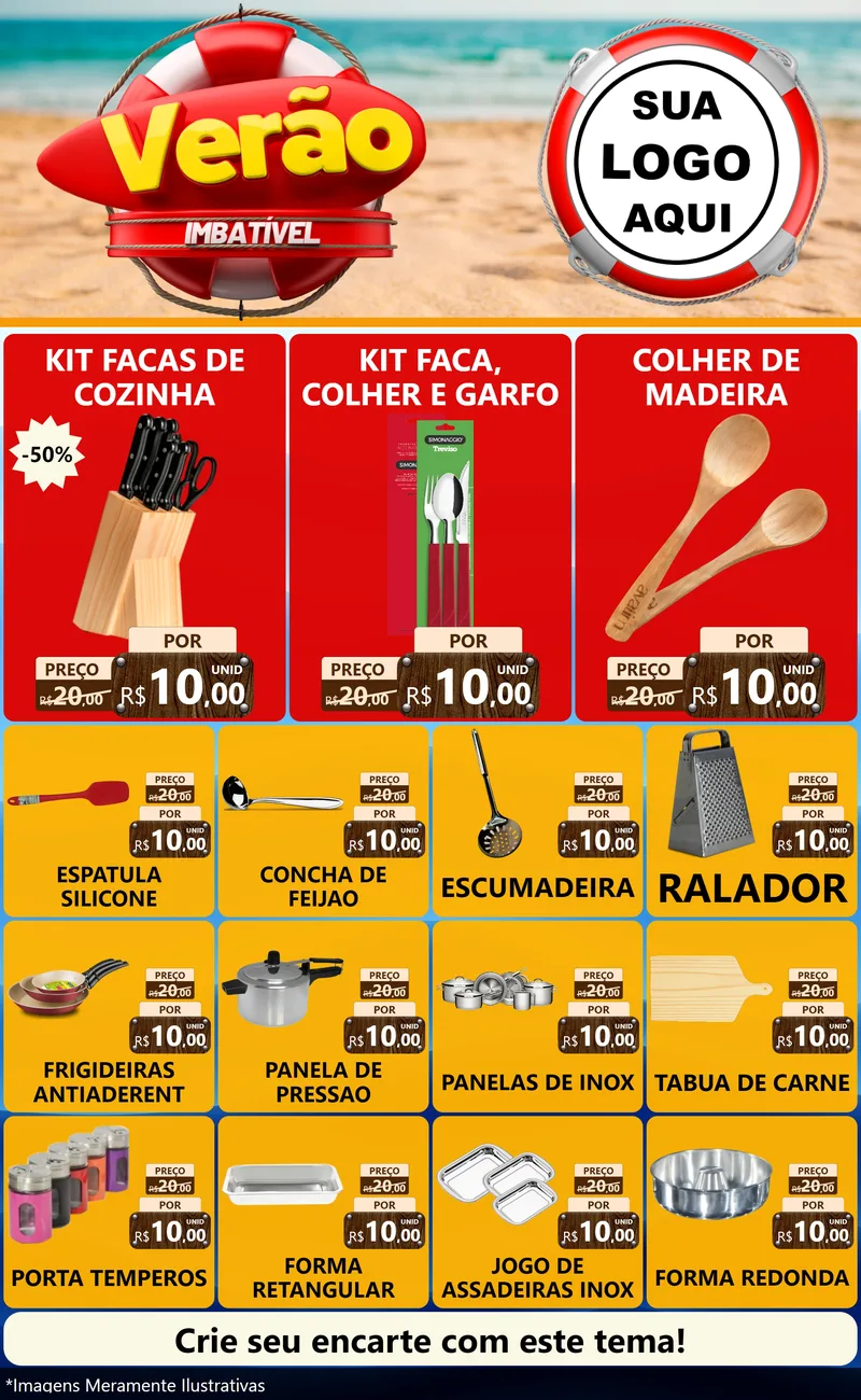 Modelo de Encarte para Encarte Grande com o tema Verão Imbatível para Utilidades Domésticas