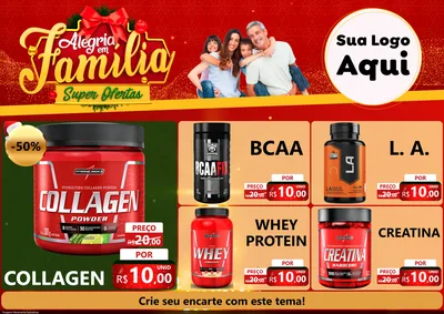Modelo de Encarte para Encarte A4 Horizontal com o tema Alegria em Família Super Ofertas - Natal para Suplementos alimentares