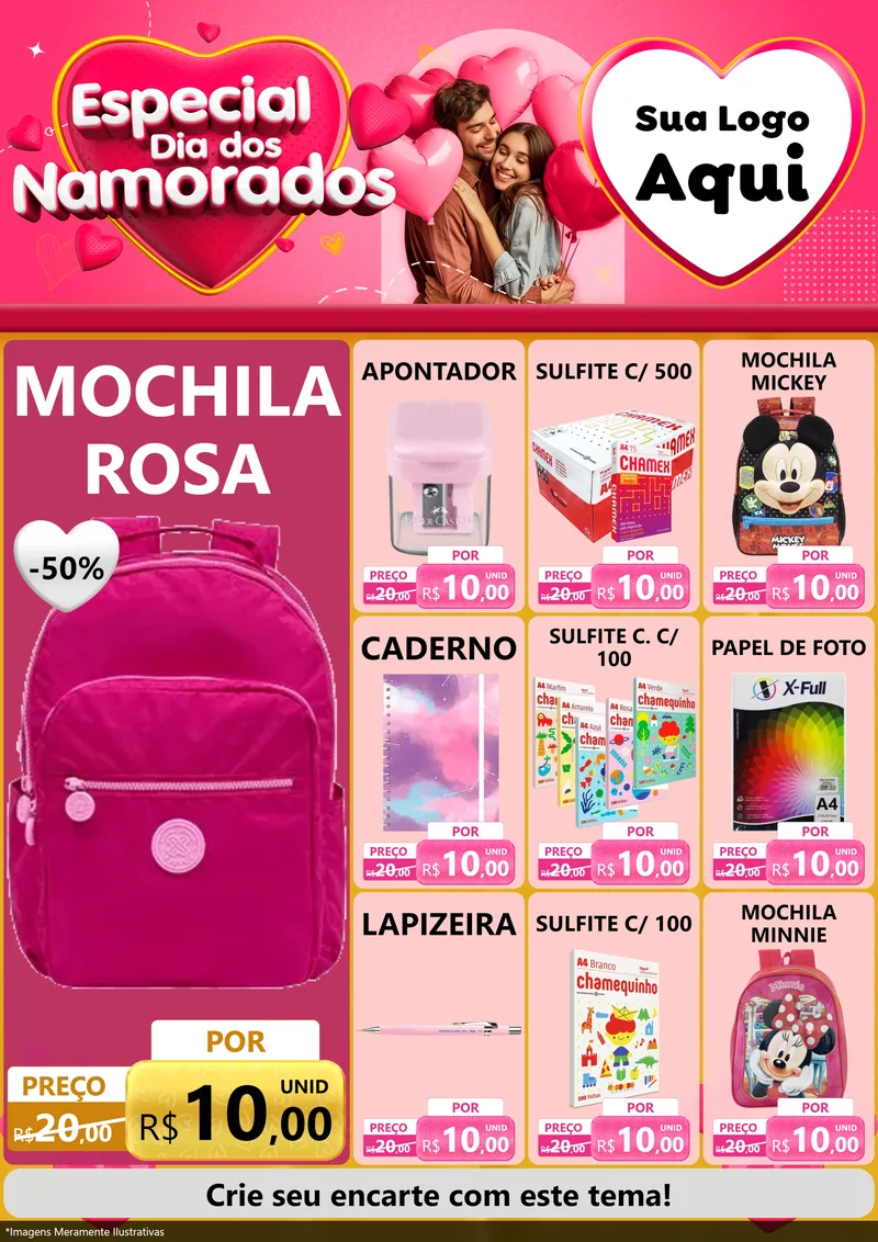 Modelo de Encarte para Encarte A4 Vertical com o tema Especial Dia dos Namorados para Papelaria