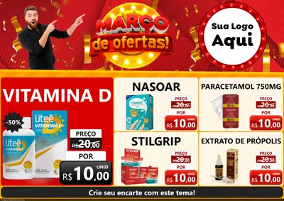Modelo de Encarte para Encarte A4 Horizontal com o tema Março de Ofertas! para Farmácia