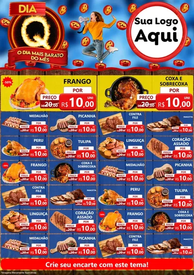 Modelo de Encarte para Encarte A4 Vertical com o tema Dia Q - O Dia Mais Barato Do Mês para Assados