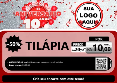 Modelo de Cartaz para Cartaz A4 Horizontal com o tema Promoção de Aniversário - 10 Anos para Peixaria