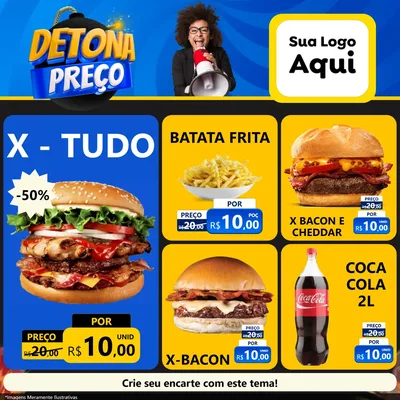 Modelo de Rede Social para Feed Facebook com o tema Detona Preços para Hamburgueria