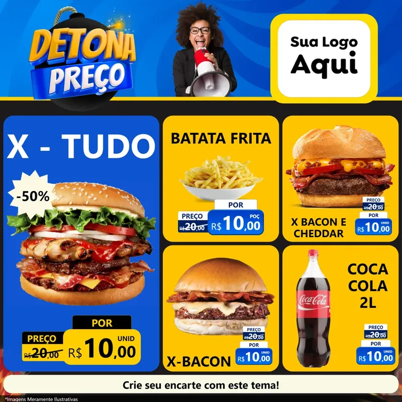 Modelo de Rede Social para Feed Facebook com o tema Detona Preços para Hamburgueria