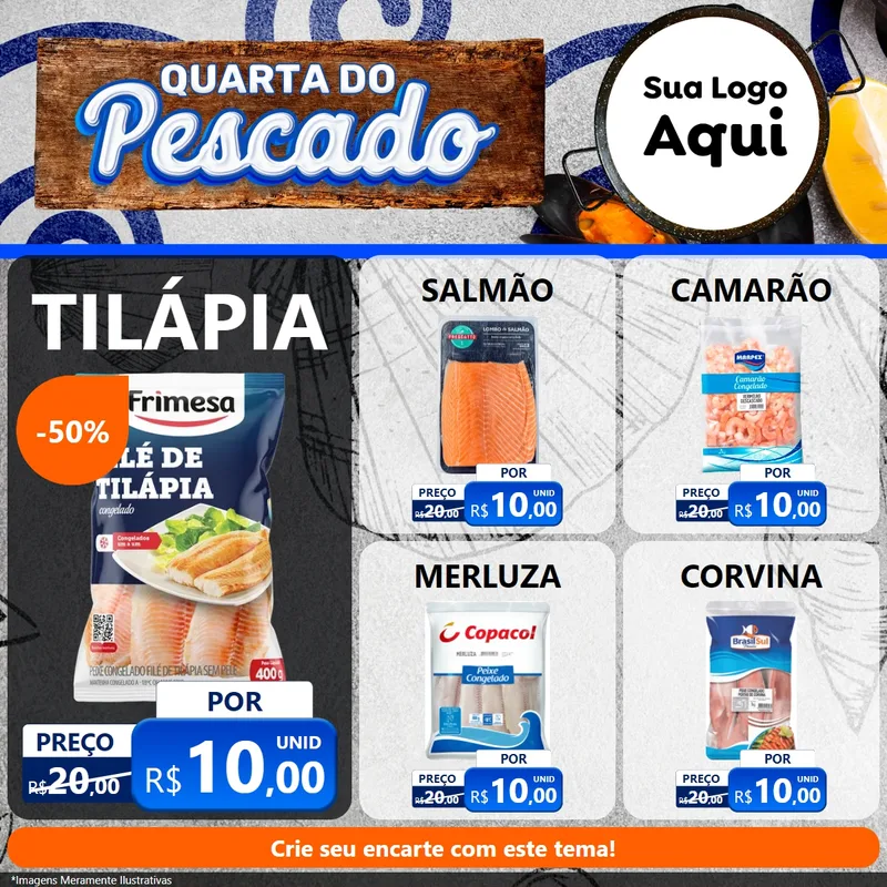 Modelo de Rede Social para Feed Facebook com o tema Quarta do Pescado para Peixaria