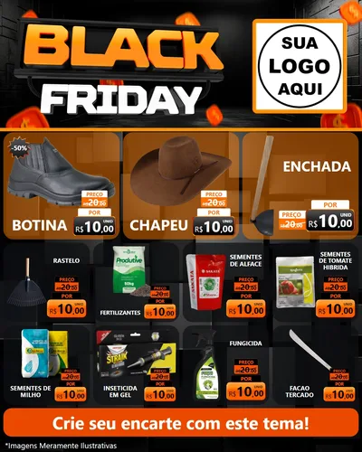 Modelo de Rede Social para Feed Instagram com o tema Black Friday para Agropecuária