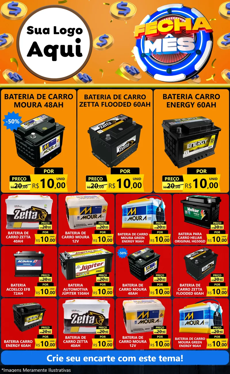 Modelo de Encarte para Encarte Grande com o tema Fecha Mês para Baterias Elétricas